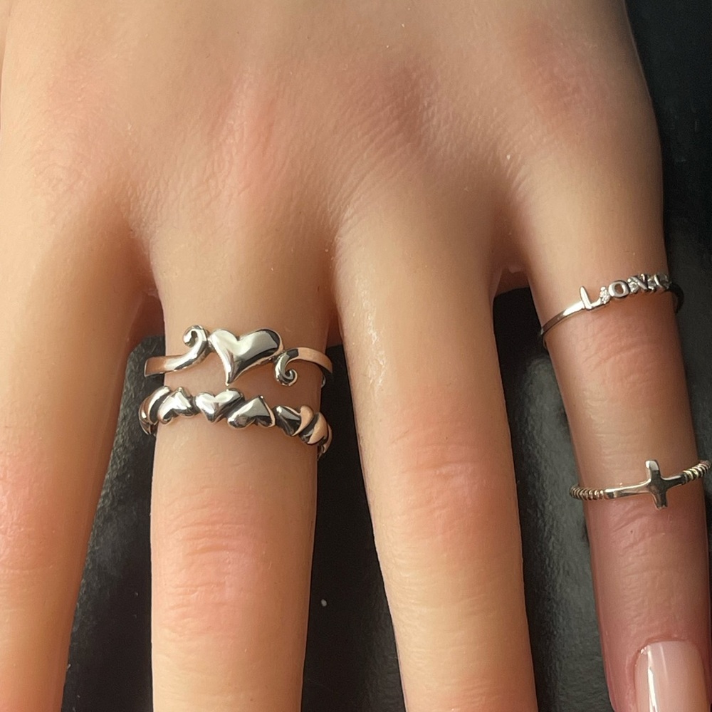 Solid 925 Silver Size 9 Heart Ring Set - image 2